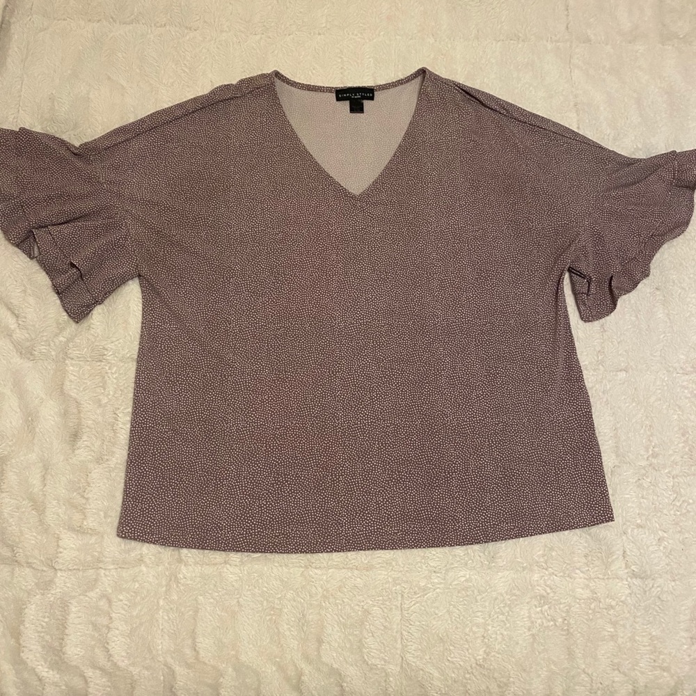 Lavender/White Polka Dot Blouse w/ Ruffle Sleeves